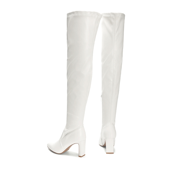 Stretch Thigh-High Boots - WHITE-PU - 5