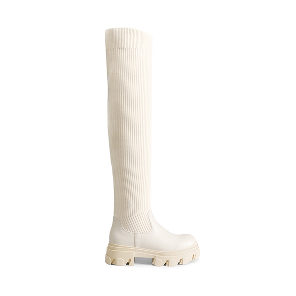 Knitted Lug Sole Over-The-Knee Boots - BEIGE - 3