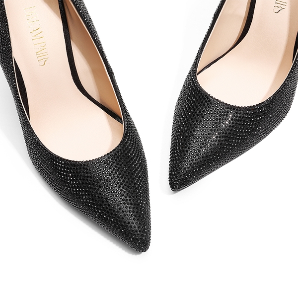 Sparkly Stiletto Sequin Pumps - BLACK-RHINESTONE - 6