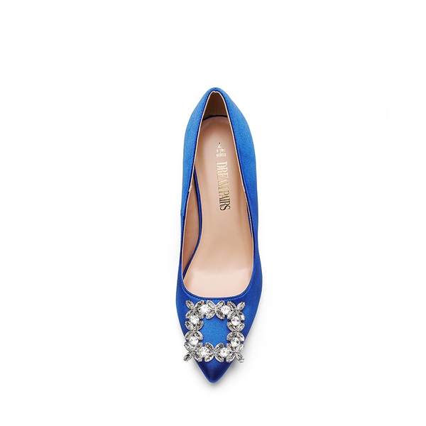 Rhinestone Stiletto Pointed Toe Pumps - BLUE-RHINESTONE - 4