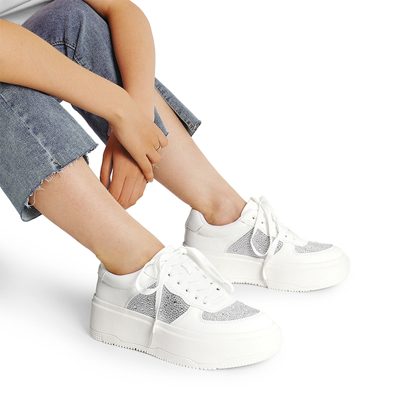 Rhinestone Platform Sneakers - WHITE-RHINESTONE - 2
