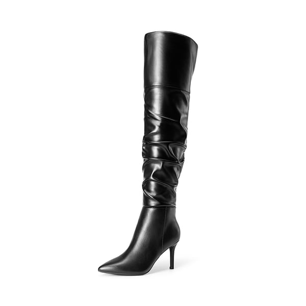 Pointed Toe Stiletto Over-The-Knee Boots - BLACK-PU -  0