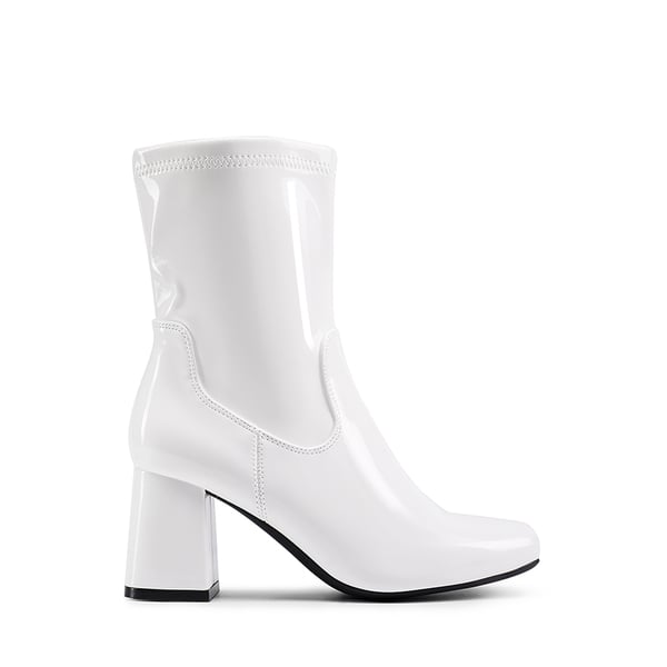 Mid Calf Square-Toe Gogo Boots - WHITE-PAT - 2