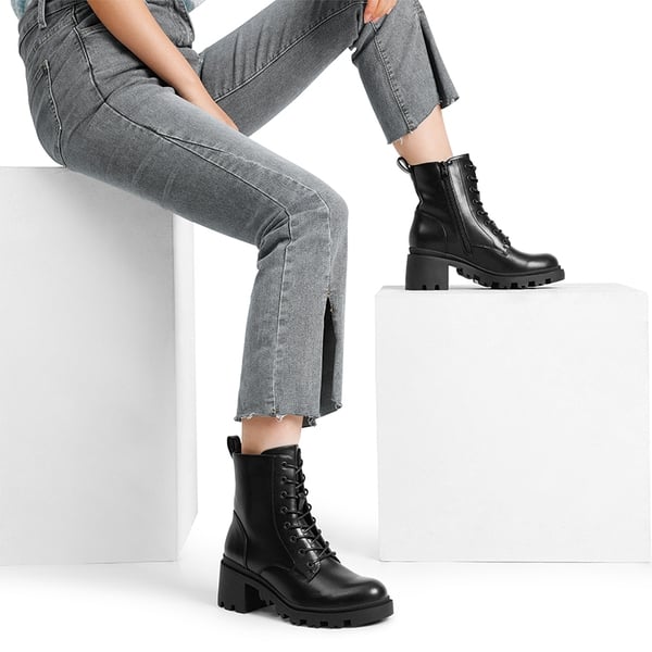 Lug Sole Combat Boots - BLACK - 1