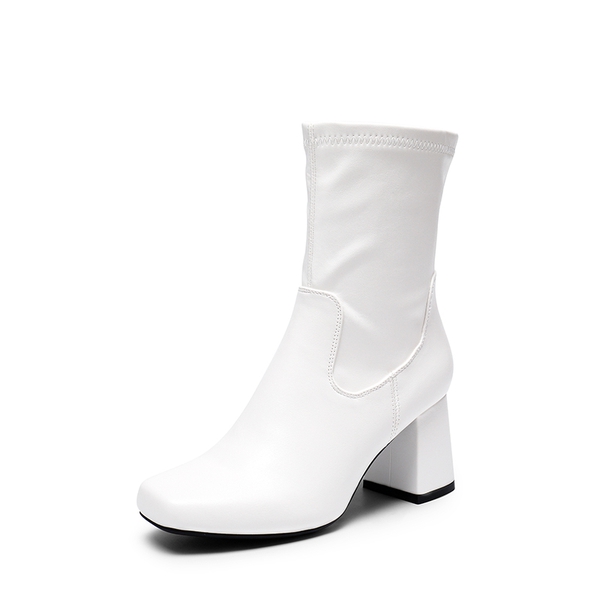 Mid Calf Square-Toe Gogo Boots - WHITE -  0