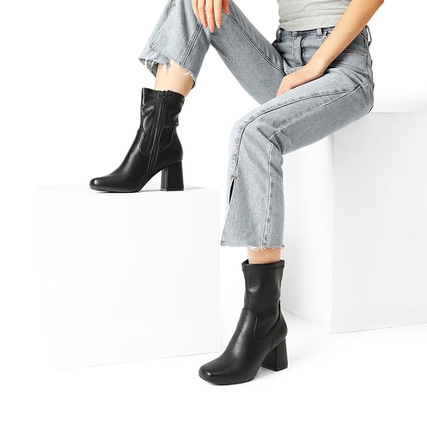 Mid Calf Square-Toe Gogo Boots - BLACK - 1