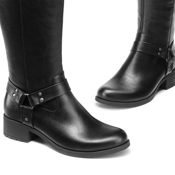Side Zipper Buckle Riding Boots - BLACK - 6