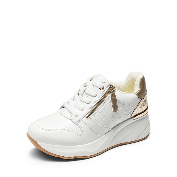 Platform Wedge Sneakers - WHITE-GOLD -  0