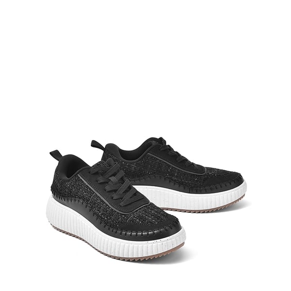 [Arch] Tweed-Effect Platform Fashion Sneakers - BLACK - 5