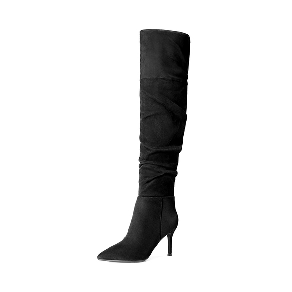 Pointed Toe Stiletto Over-The-Knee Boots - BLACK-SUEDE -  0