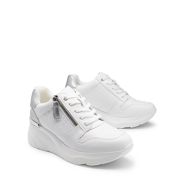 Platform Wedge Sneakers - WHITE-SILVER - 6