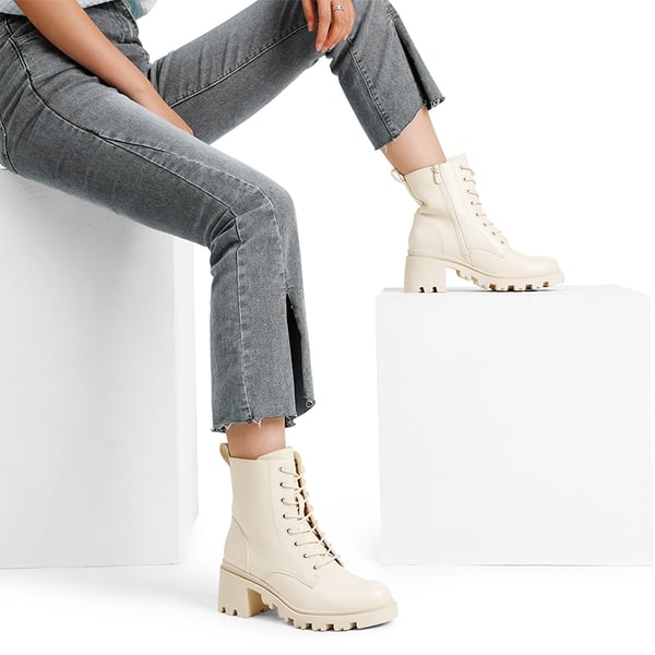 Lug Sole Combat Boots - BEIGE - 1