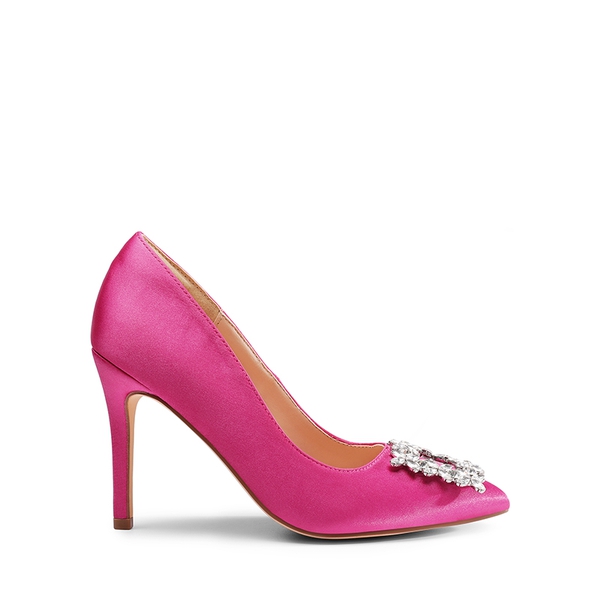 Rhinestone Stiletto Pointed Toe Pumps - ROSE RED-RHINESTONE - 3