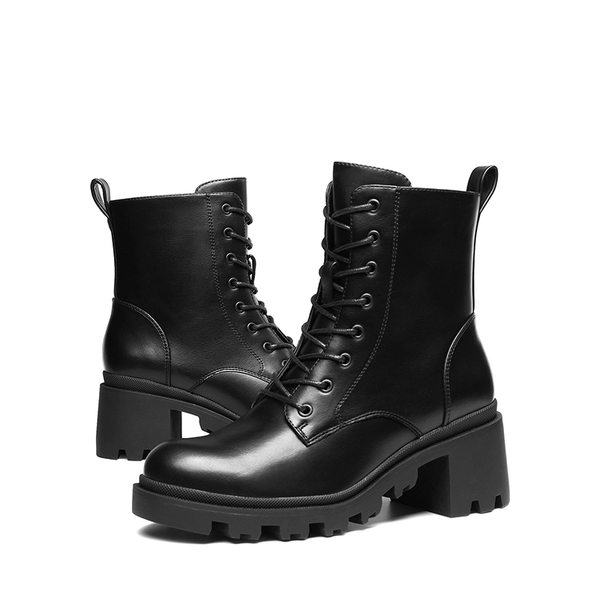 Lug Sole Combat Boots - BLACK - 6