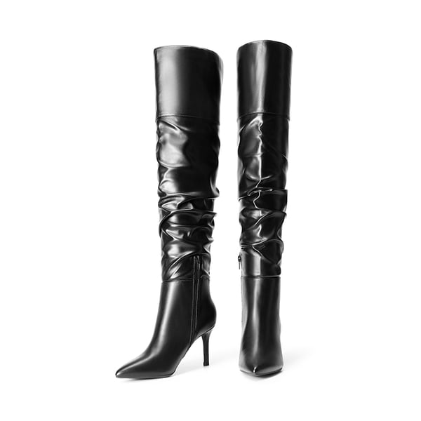 Pointed Toe Stiletto Over-The-Knee Boots - BLACK-PU - 4