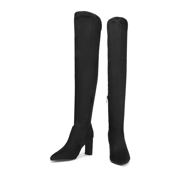 Stretch Thigh-High Boots - BLACK-SUEDE - 4