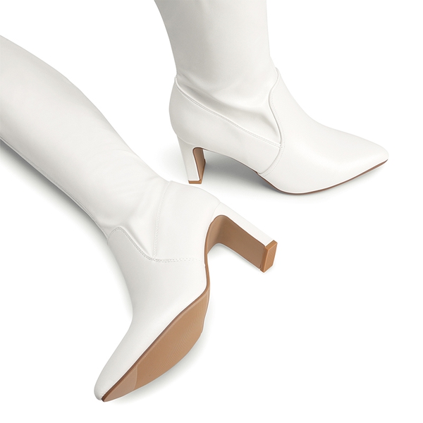 Stretch Thigh-High Boots - WHITE-PU - 6