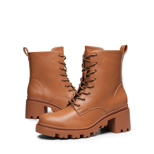 Lug Sole Combat Boots - BROWN - 6