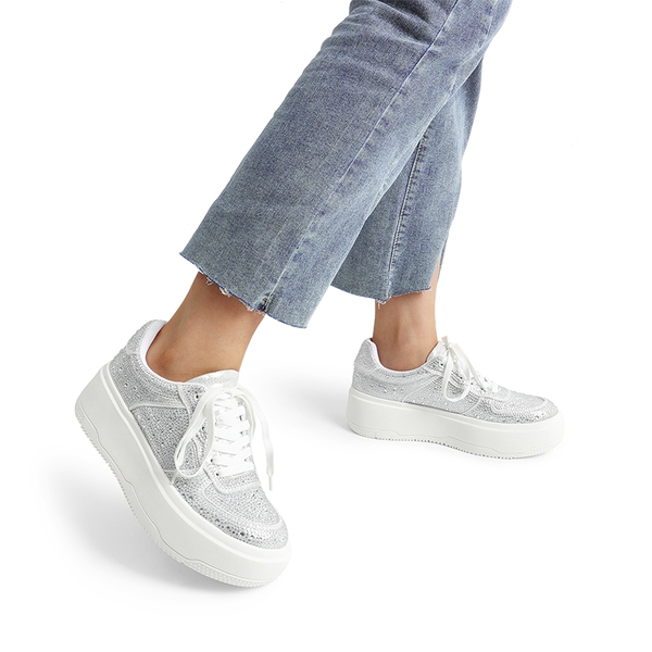 Rhinestone Platform Sneakers - STARRY RHINESTONE - 1