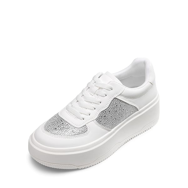 Rhinestone Platform Sneakers - WHITE-RHINESTONE -  0