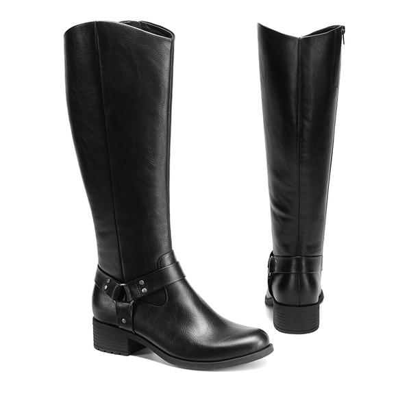 Side Zipper Buckle Riding Boots - BLACK - 4