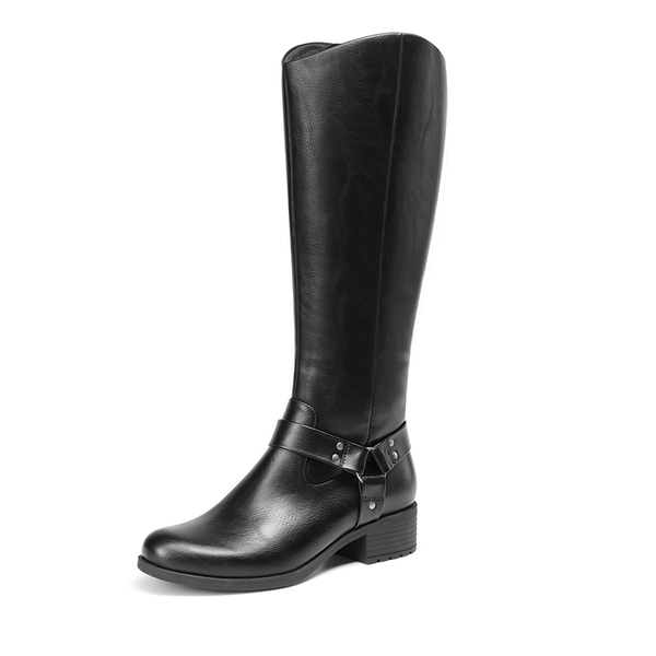 Side Zipper Buckle Riding Boots - BLACK -  0
