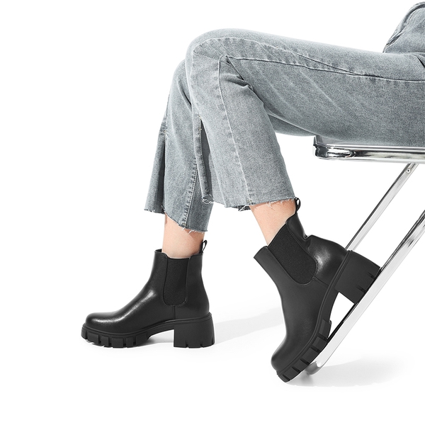 Chunky Lug Sole Chelsea Boots - BLACK - 1