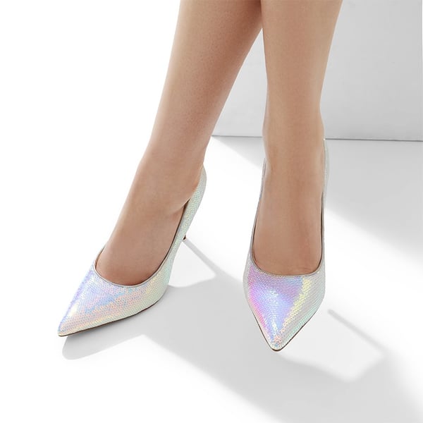Sparkly Stiletto Sequin Pumps - WHITE-SEQUINS - 1