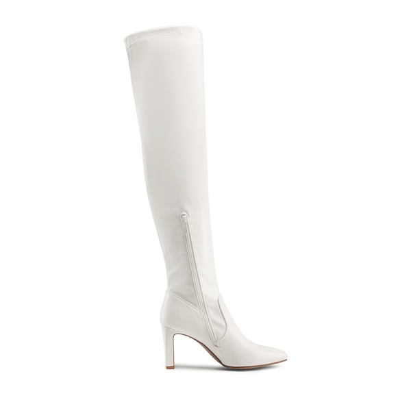 Stretch Thigh-High Boots - WHITE-PU - 3