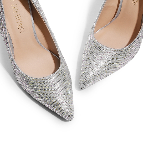 Sparkly Stiletto Sequin Pumps - SILVER-RHINESTONE - 6