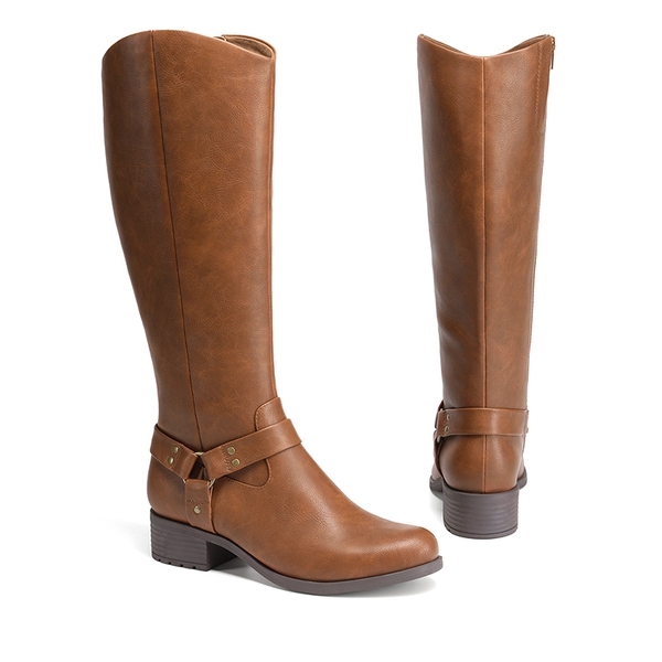Side Zipper Buckle Riding Boots - BROWN - 4