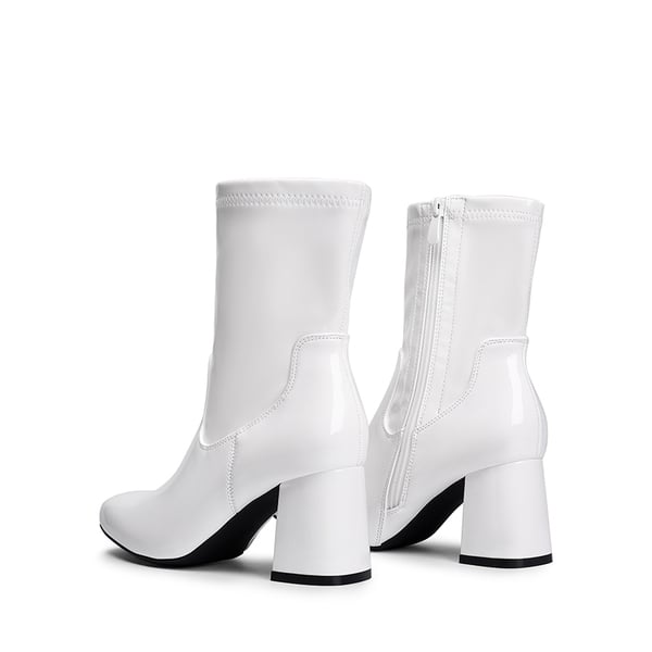 Mid Calf Square-Toe Gogo Boots - WHITE-PAT - 4