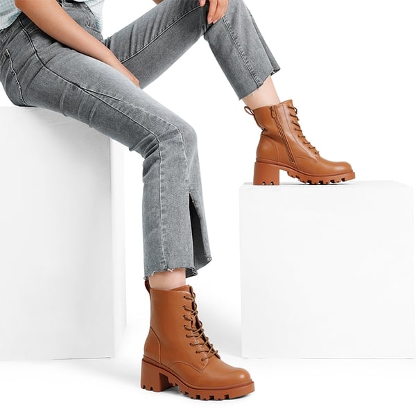 Lug Sole Combat Boots - BROWN - 1