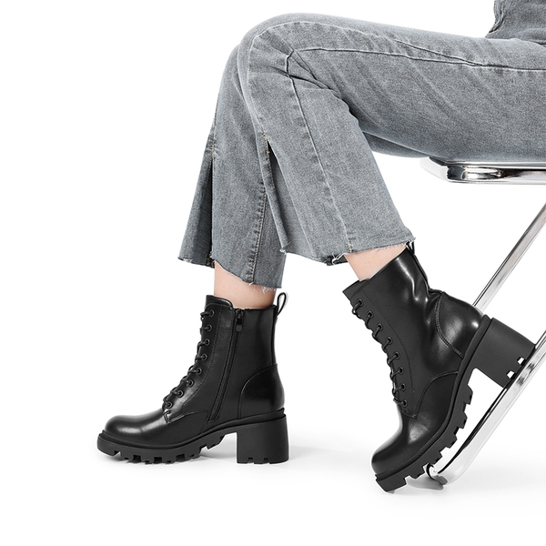 Lug Sole Combat Boots - BLACK - 2