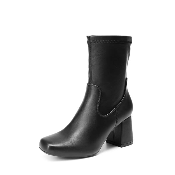 Mid Calf Square-Toe Gogo Boots - BLACK -  0
