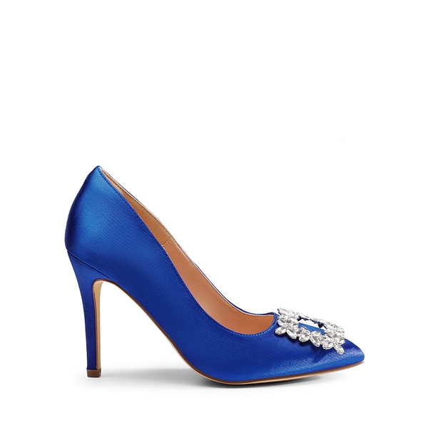 Rhinestone Stiletto Pointed Toe Pumps - BLUE-RHINESTONE - 3