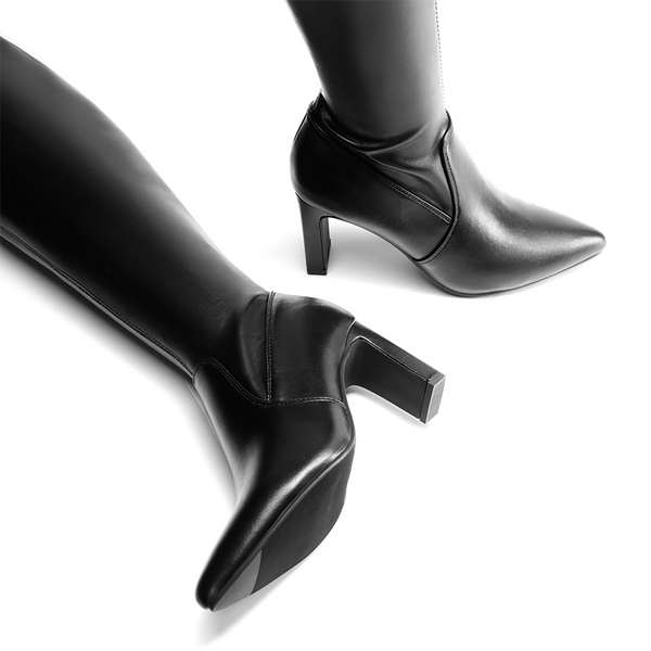 Stretch Thigh-High Boots - BLACK-PU - 6