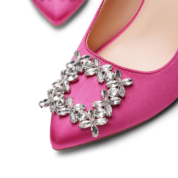 Rhinestone Stiletto Pointed Toe Pumps - ROSE RED-RHINESTONE - 7