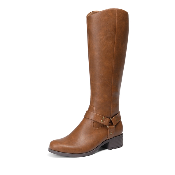 Side Zipper Buckle Riding Boots - BROWN -  0
