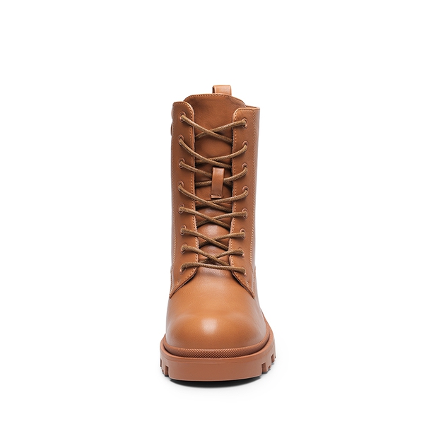 Lug Sole Combat Boots - BROWN - 4