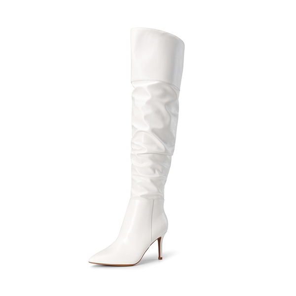 Pointed Toe Stiletto Over-The-Knee Boots - WHITE-PU -  0
