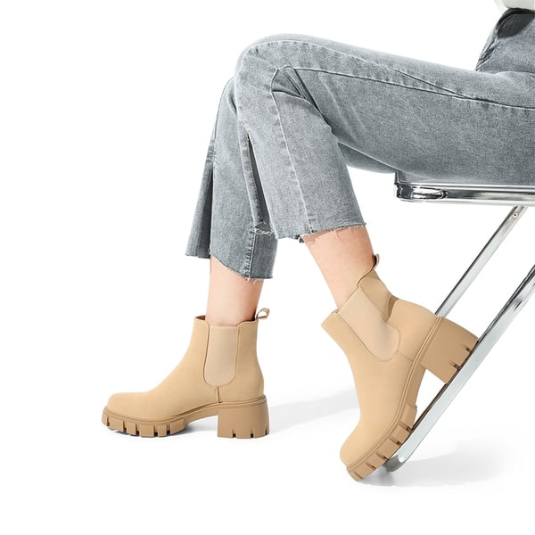 Chunky Lug Sole Chelsea Boots - NUDE - 1