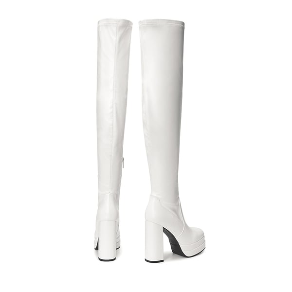 Chunky Platform Gogo Boots - WHITE - 5
