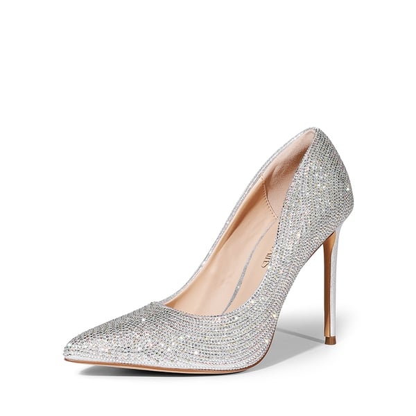 Sparkly Stiletto Sequin Pumps - SILVER-RHINESTONE -  0