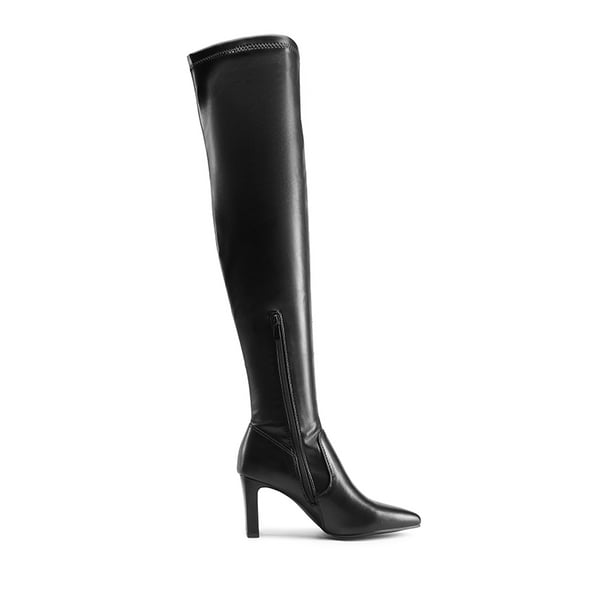 Stretch Thigh-High Boots - BLACK-PU - 3