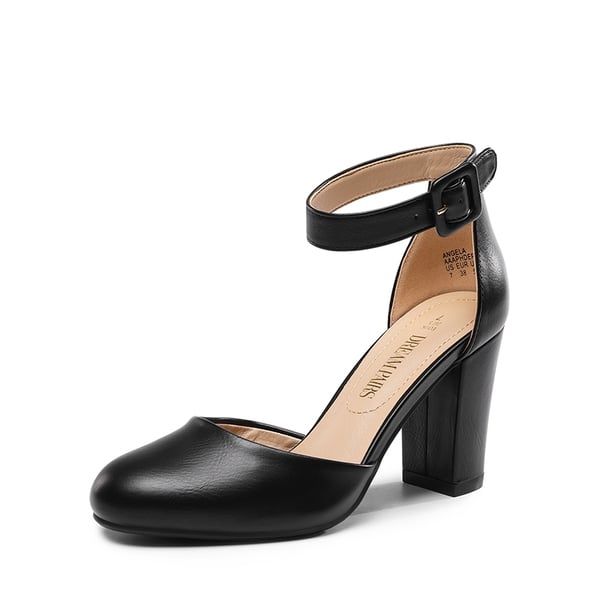 Round Toe Chunky Heel Pumps - BLACK PU -  0