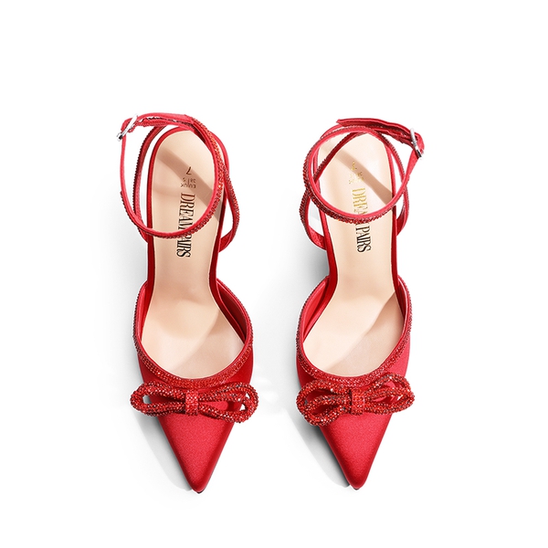 Dreamy Destiny Stiletto Rhinestone Strap Pumps - RED - 4