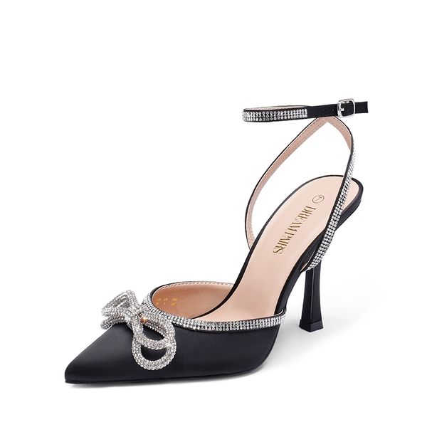 Destiny Stiletto Rhinestone Strap Pumps - BLACK -  0