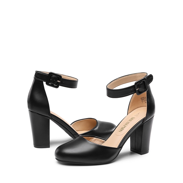 Round Toe Chunky Heel Pumps - BLACK PU - 5