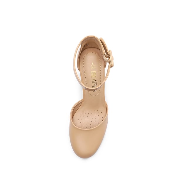 Round Toe Chunky Heel Pumps - NUDE PU - 4